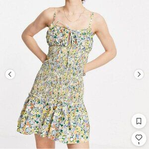 ASOS Design Women's Floral Smocked Flounce Mini‎ Dress, Size 8